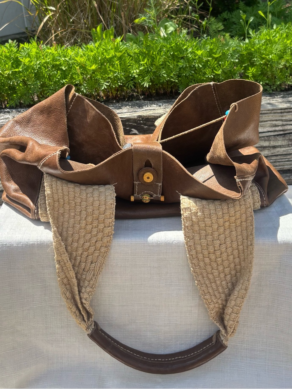 Henry Beguelin Handmade Leather Tote Bag Brown Woven Strap Artisan Italy Boho - Picture 13 of 13